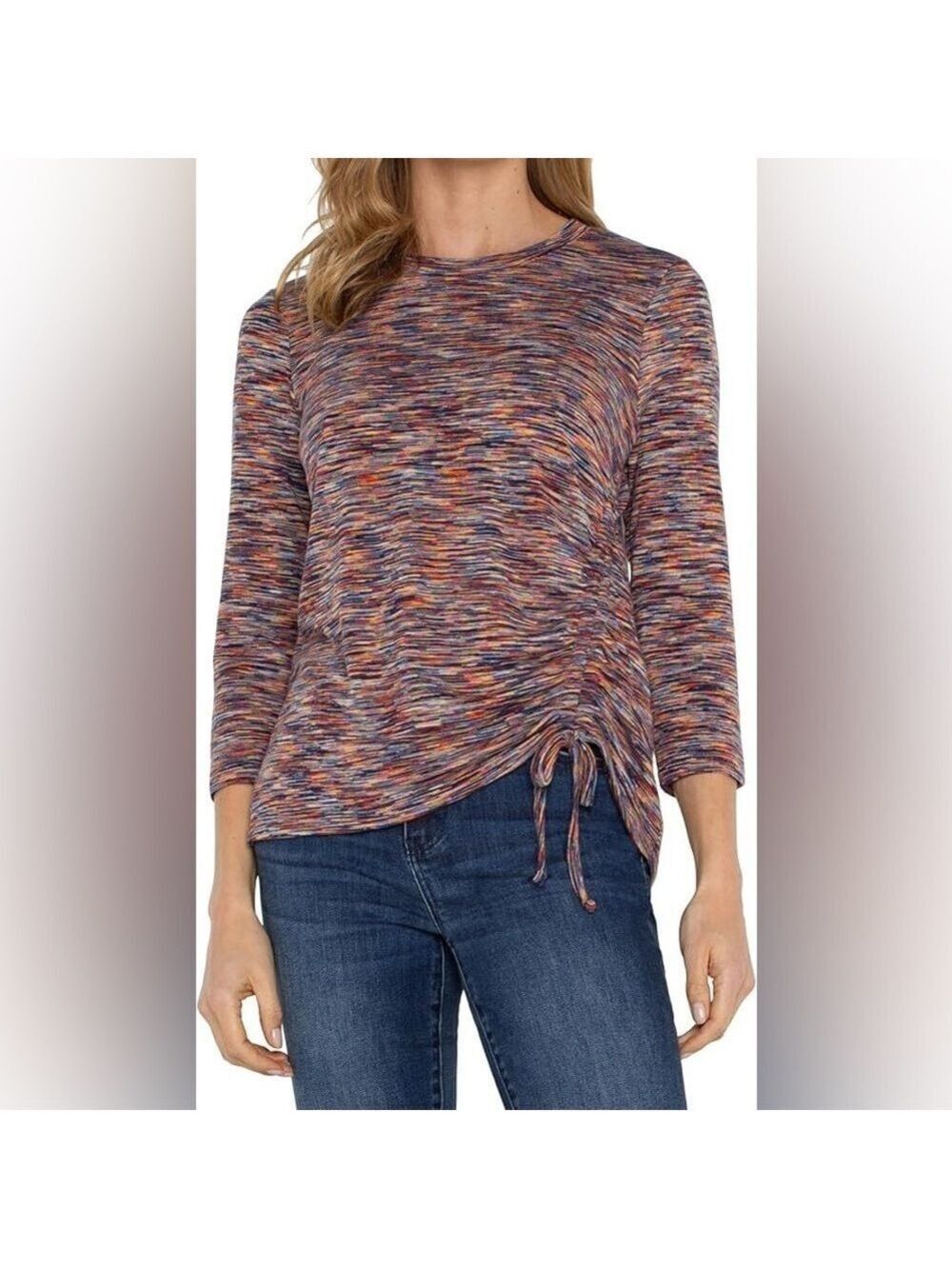 NWT Liverpool Women's 3/4 Sleeve Scoop Neck Knit Top Asymmetric Tie Detail S